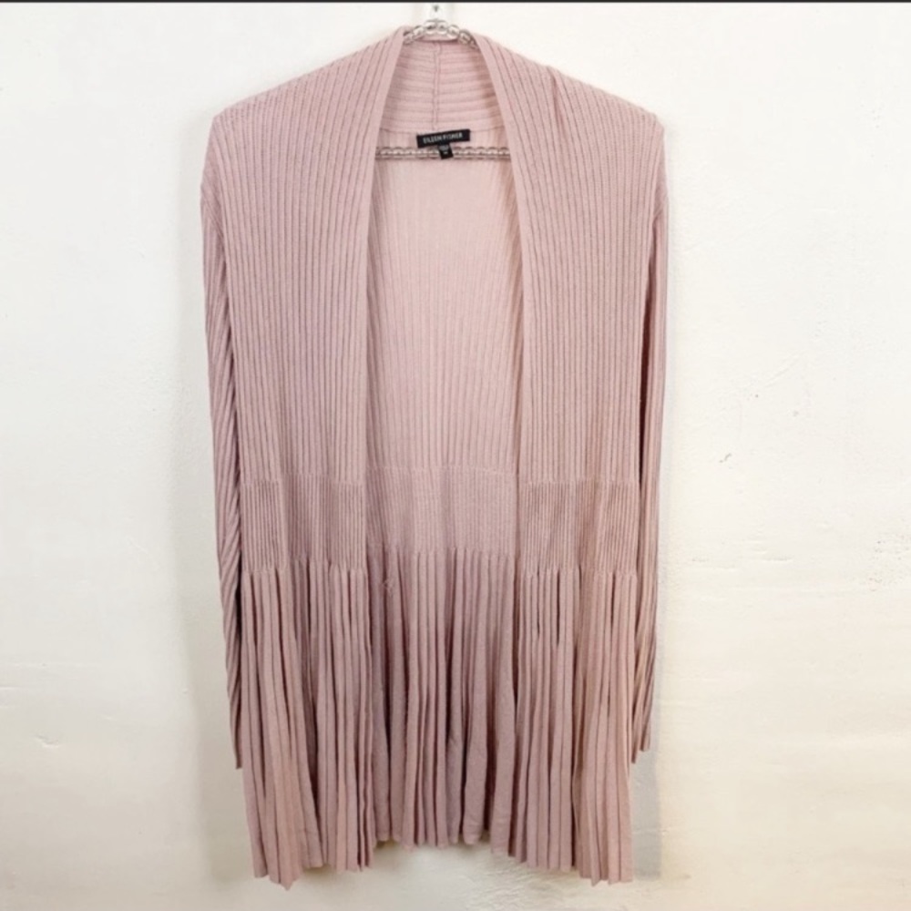 Eileen Fisher Medium Blush Pink Pleated Open Frontโ Long Sleeve Cardigan